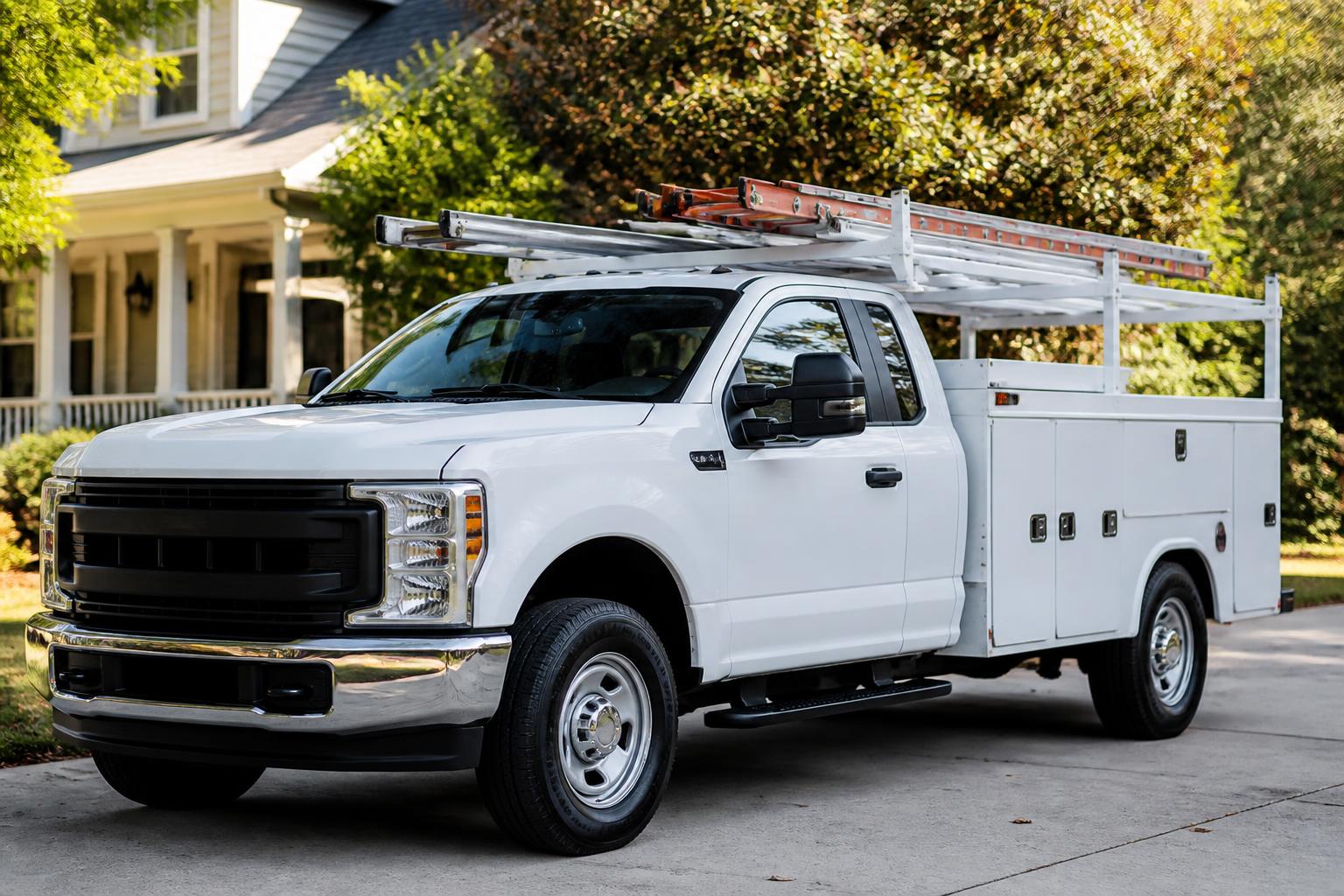 Saluda Garage Door Repair service van in a Greenville driveway